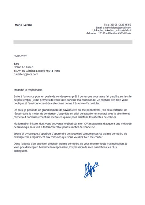 lettre de motivation vendeuse sans expérience